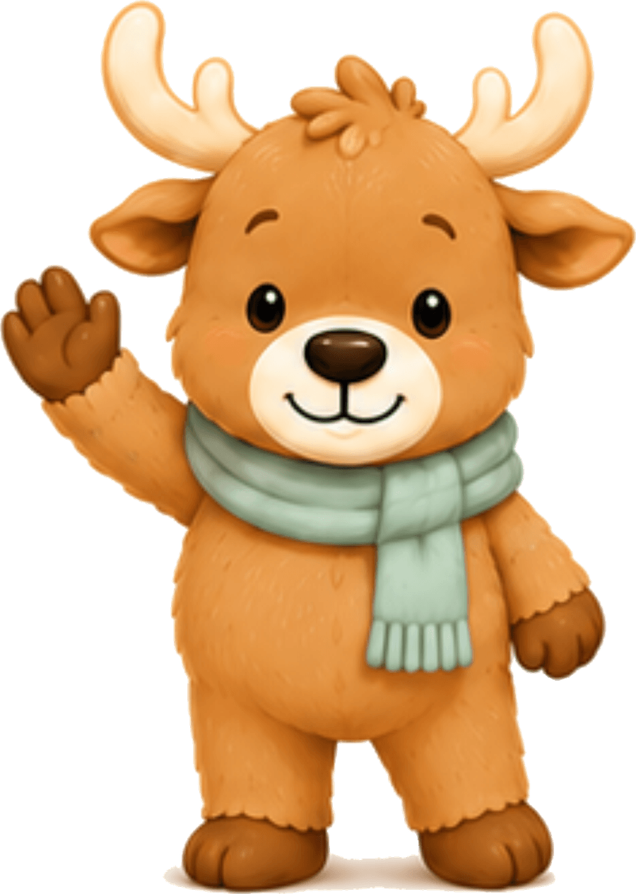 O Alce, mascote do app, acenando